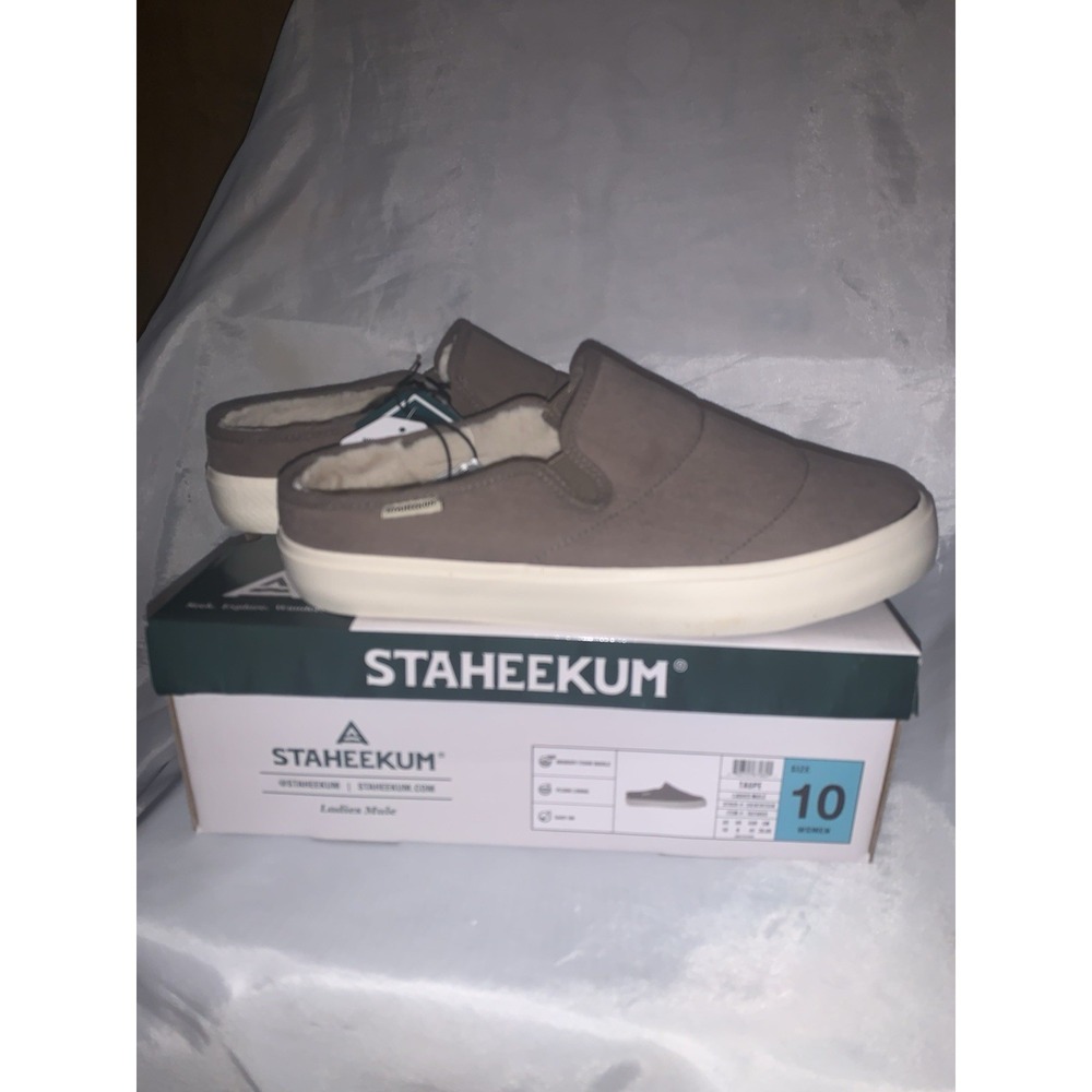 STAHEEKUM Women's Memory Foam Plush Lining Mule In/Outdoor Slipper Taupe Size 10